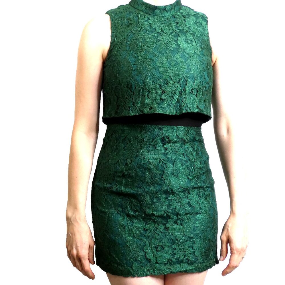 Topshop Petite 4 Mini Dress Dark Green Lace Crop Top Sexy Summer Sleeveless